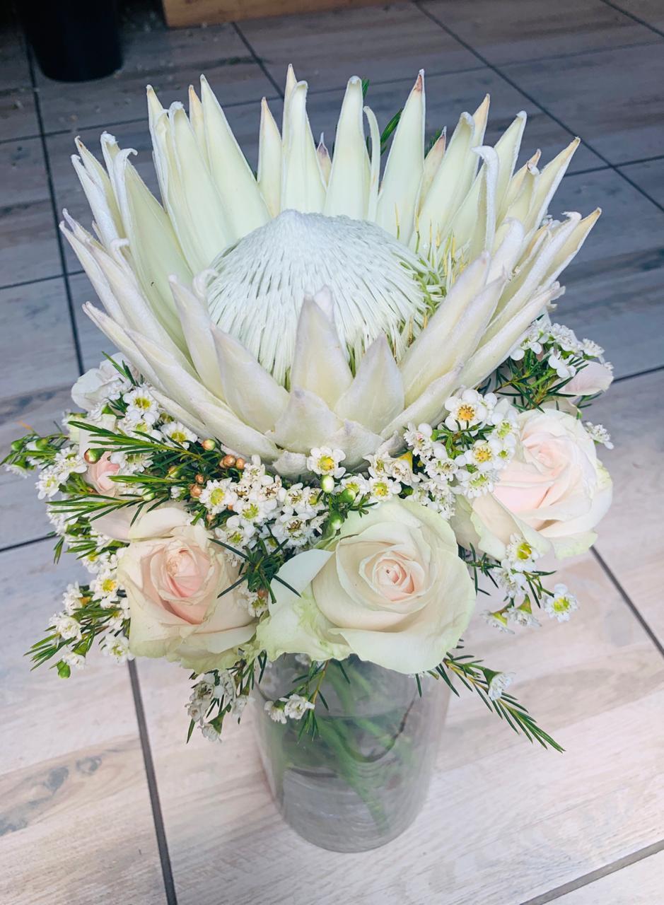 Protea and White Rose Bouquet