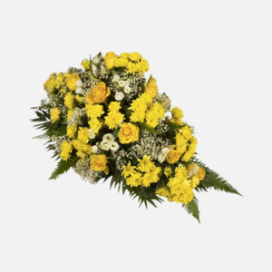 Yellow Sprays and Roses Funeral Coffin Arrangement