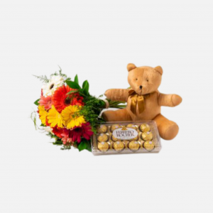 Mix Colorful Flowers And Teddy