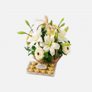 Lilies, White Gerberas and Chocolate